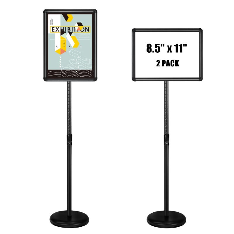SCZS Sign Stand Adjustable Pedestal Sign Holder Stand, Poster Stand Aluminum Snap Open Frame for 8.5X11 Inches with Heavy Round Base, Both Vertical and Horizontal Sign Displayed (8.5x11inches(2pack)) - Image 1